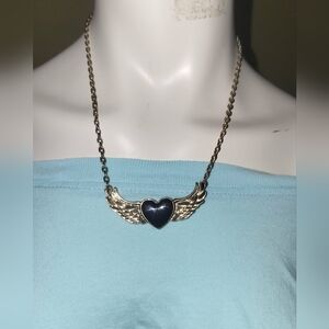 Gold Tone  Necklace With Heart With Wings